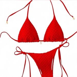 Vibrant Red Crochet Bikini Set